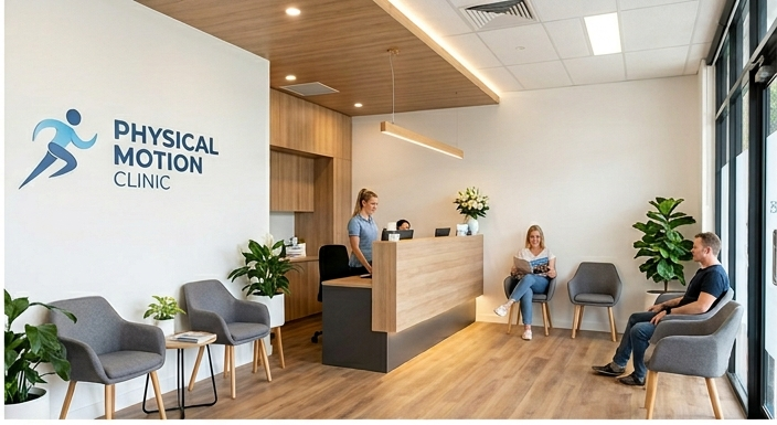 Recepcja Kineo Studio — nowoczesna klinika fizjoterapii